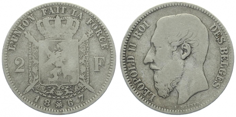 Belgien 2 Francs 1867 - DES BELGES